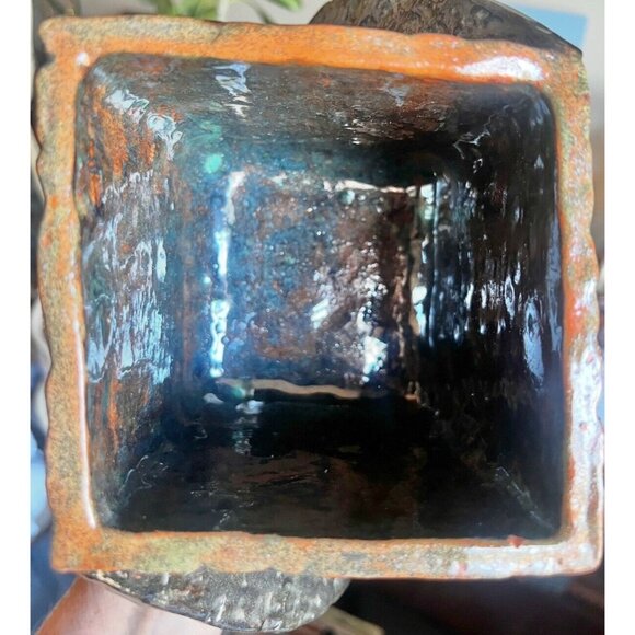 Signed Ceramic Box With Octopus Lid  OOAK Green Shiny Glaze - Picture 6 of 12